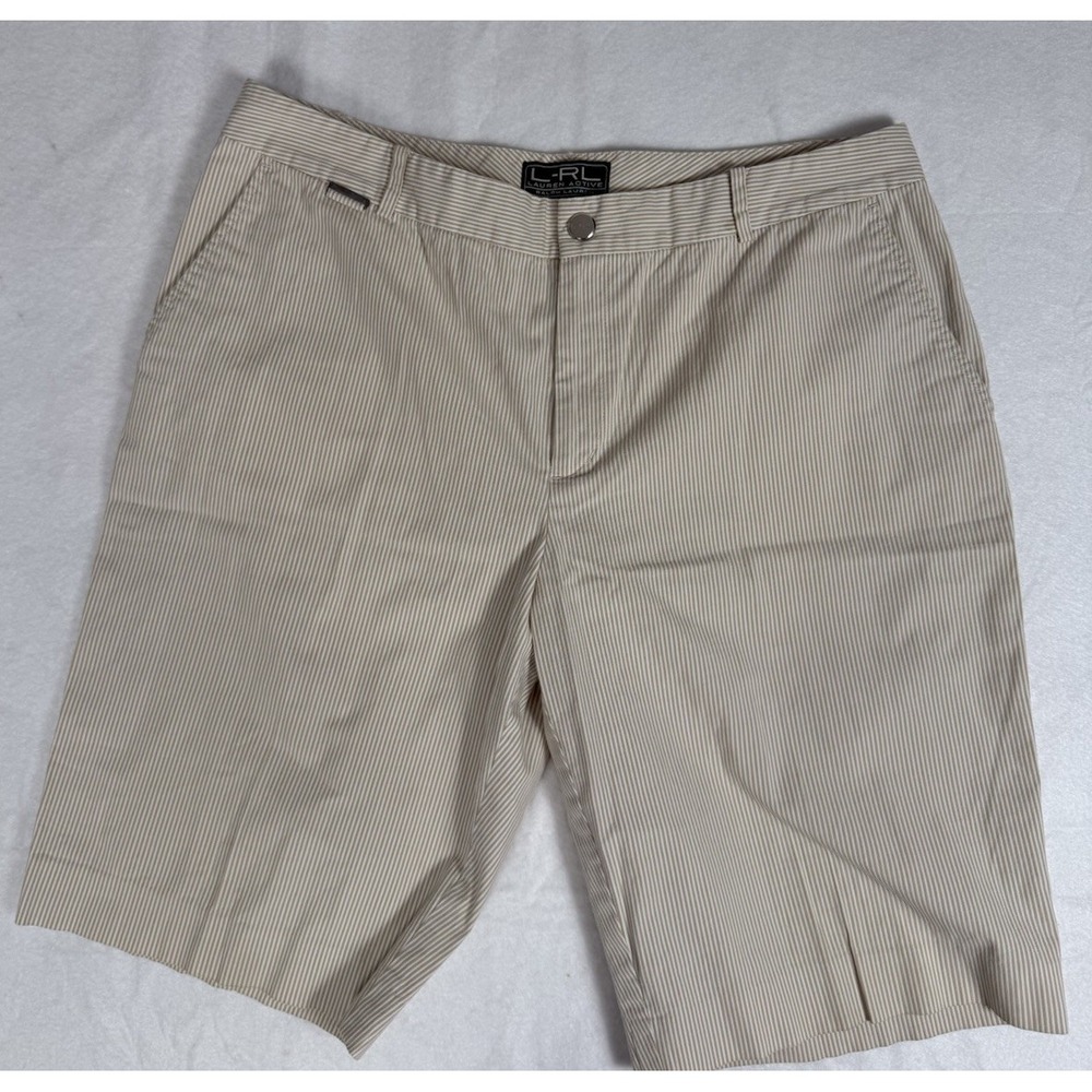 Lauren Active Ralph Lauren Shorts Womens 12 Beige Pinstripe Chino Pockets